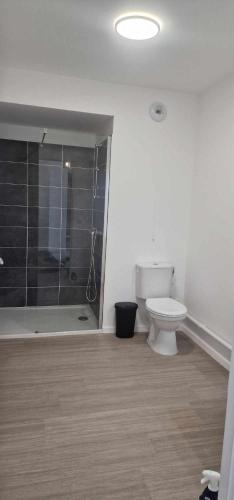 une salle de bain avec toilettes et douche en verre dans l'établissement Bonapparte 402, à Blois