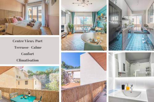 un collage de photos d'une maison dans l'établissement Divine Idylle Central Vieux-Port Terrasse Clim, à Marseille