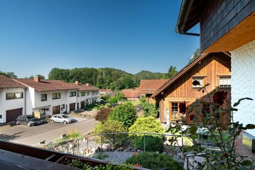 a view of a town from a balcony of a house at Ferienwohnung Grimm in Darstein