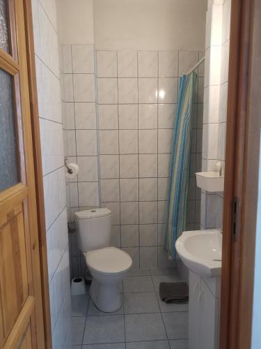 ein weißes Badezimmer mit Toilette und Waschbecken in der Unterkunft Willa Cicha in Rabka-Zdrój