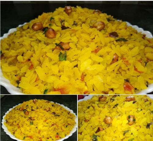 four pictures of a plate of yellow rice and nuts at Ronnie's Studio Apartment in Arpora