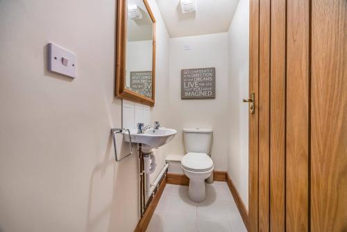 a small bathroom with a toilet and a sink at Charming Annexe Lodge with Parking Pass The Keys in Midhurst