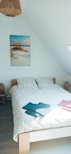 - une chambre dotée d'un lit avec un requin bleu dans l'établissement Appart' confort à Calais-Nord, à Calais