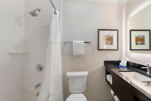a bathroom with a toilet and a shower and a sink at Holiday Inn Express San Bernardino Colton by IHG in Colton