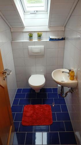 a bathroom with a toilet and a sink at Haus Brigitte im Dreiländereck in Neureichenau