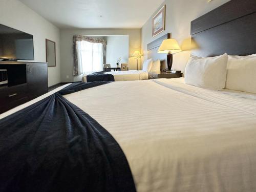 a hotel room with a large bed and a television at BayVue Hotel, Resort & Suites in Ocean Shores