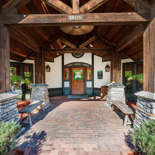 an entrance to a building with a wooden ceiling at Family home near USF in Tampa