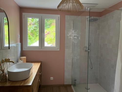 a bathroom with a tub and a sink and a shower at La Villa di Paraso in Ville-di-Paraso