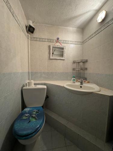 un bagno con un water e un lavandino di Nikiti Summer Vacation Home a Skála Nikíta