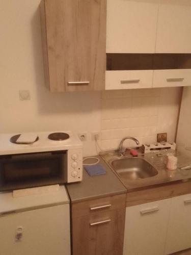 a small kitchen with a sink and a microwave at Apartman Djordjevic in Vranje
