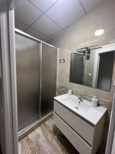 a bathroom with a sink and a shower at Casa MARISA in Águilas