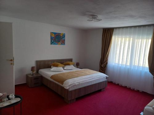 a bedroom with a large bed and a window at Casa Bobu Arieseni in Arieşeni