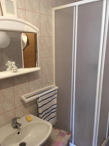 a bathroom with a sink and a shower at Rose house in Olib