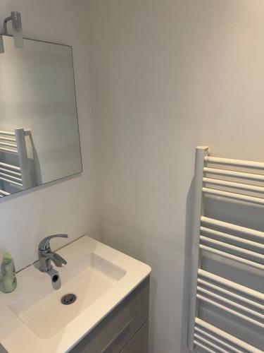 une salle de bain avec un lavabo et un miroir dans l'établissement Studio Gabriel, à Villeurbanne