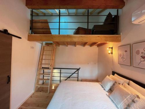 a bedroom with a bunk bed and a ladder at Casa do Tronco in Bragança