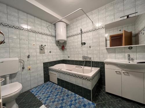 a bathroom with a tub and a sink and a toilet at Apartments Vila Leska in Zgornji Leskovec