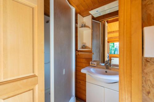 une salle de bain avec un lavabo et un miroir dans l'établissement Mh16 La Tremblade, à La Tremblade