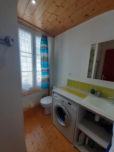 une salle de bain avec machine à laver et toilettes dans l'établissement Studio 38m2 pour un séjour tout confort et au calme en hyper centre, à Rochefort