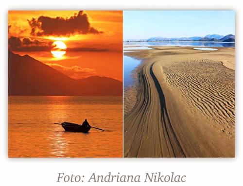 two pictures of a man in a boat on the beach at The View in Ploče