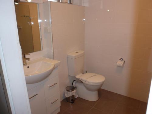 a bathroom with a toilet and a sink at Mid City Plantation Motel in Mildura