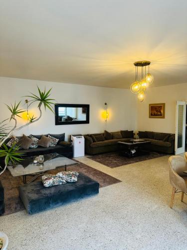a living room with couches and a table at Appartement spacieux - BD Anfa in Casablanca