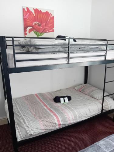 a bunk bed with a hat on the bottom bunk at The Beckwood Hotel in Blackpool