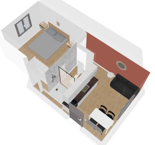 a rendering of a living room floor plan at Le Terra Rossa - Home Homy in Carhaix-Plouguer