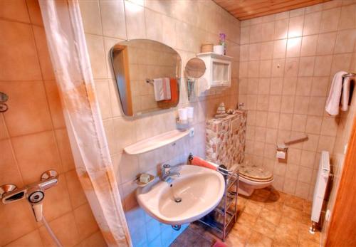 a bathroom with a sink and a toilet at Haus Klinger in Seebruck