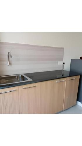 a kitchen with a sink and a counter top at Ronne's aparthotel in Arpora