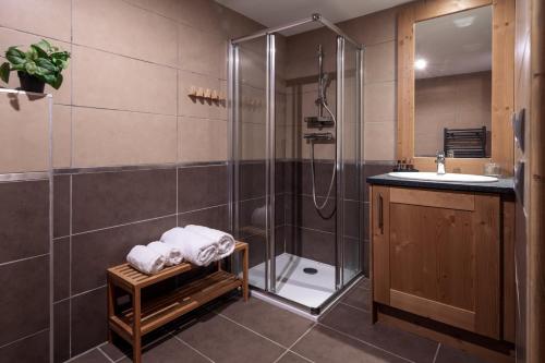 a bathroom with a shower and a sink at ALPA appartements - Champagny-en-Vanoise in Champagny-en-Vanoise