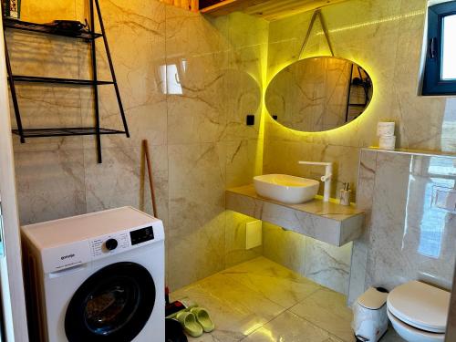 a bathroom with a washing machine and a sink at Vlasic Odmor - Villa Biser & spa in Vlasic