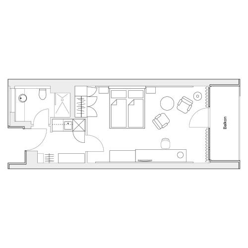a room with a viewfloor plan at MASEVEN Stuttgart SI Centrum ehem SI-SUITES in Stuttgart