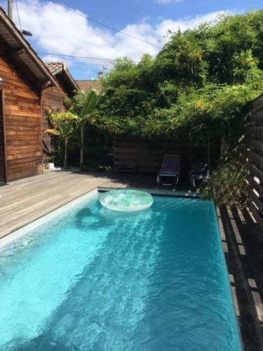- un frisbee dans l'eau de la piscine dans l'établissement Maison avec piscine quartier résidentiel Bordeaux, à Bordeaux