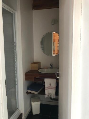 une salle de bain avec un lavabo et un miroir dans l'établissement Maison avec piscine quartier résidentiel Bordeaux, à Bordeaux