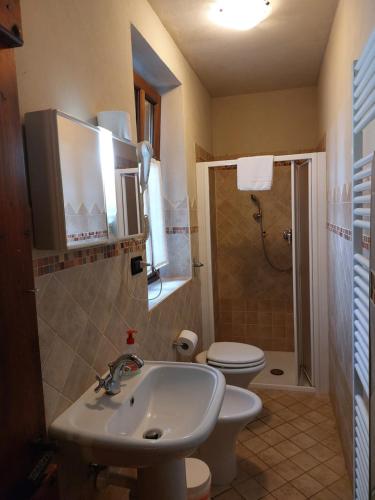 a bathroom with a sink and a toilet at La Corte del Barbio in Aramengo