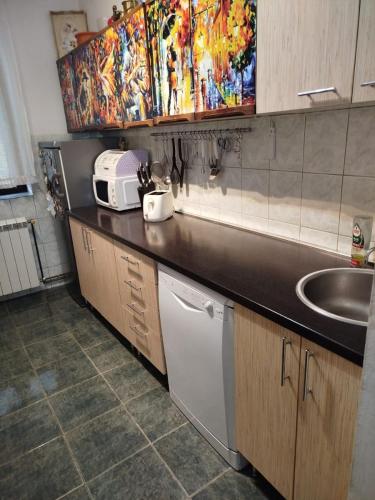 a kitchen with a sink and a counter top at quite nest in Sremska Kamenica