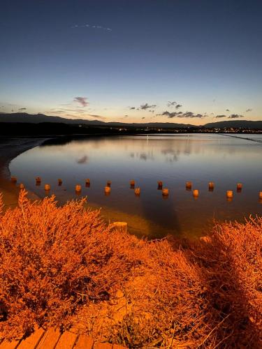 a lake with bannanas in the water at sunset at Casa Sendy in Quartu SantʼElena