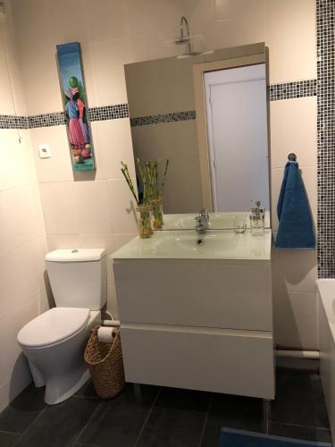 une salle de bain avec un lavabo blanc et des toilettes dans l'établissement Hyper centre très lumineux, à Orléans