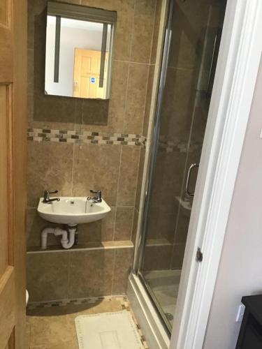 a bathroom with a sink and a shower at B&B Dorwyn Manor in Avebury