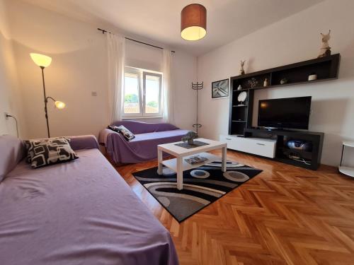 a living room with a couch and a tv at Apartment Vesna Posedarje in Posedarje