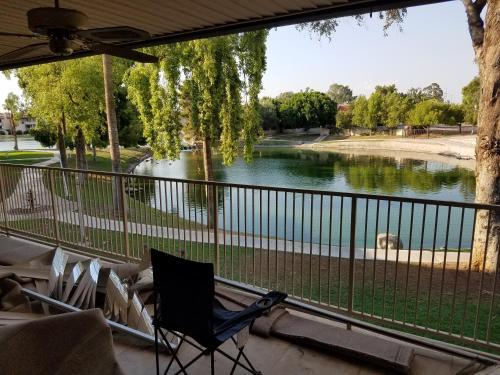 a balcony with a view of a river at Lakeside Lake Biltmore Village Condo in Phoenix