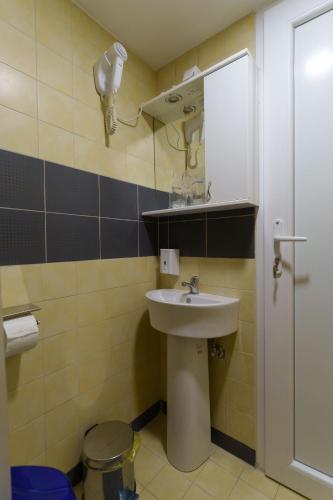 a bathroom with a sink and a mirror at Step rooms apt spa in Belgrade