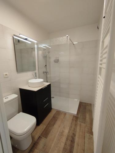 une salle de bain avec toilettes, lavabo et douche dans l'établissement Jasmin, à Hyères
