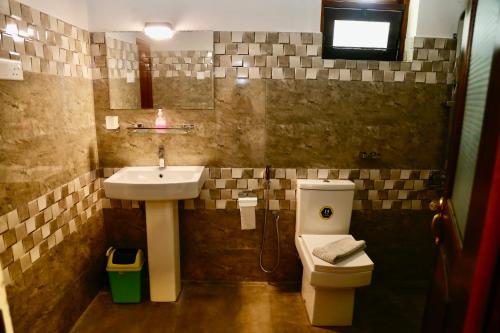 a bathroom with a sink and a toilet at Gert's Aerovista villa in Seeduwa