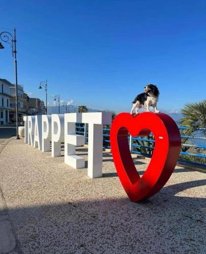 a dog sitting on top of a large red heart at Casa di Pippo in Trappeto