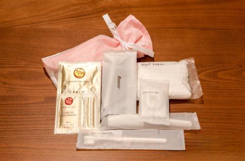 a group of products sitting on top of a table at ROMANSTAY in Takayama