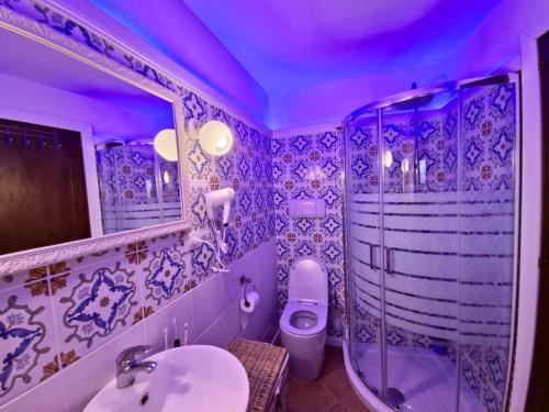 a bathroom with a toilet and a sink and a shower at Casa Paradiso in Costa Paradiso