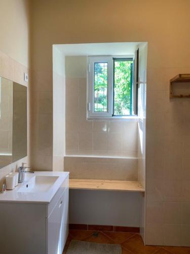 a bathroom with a sink and a window at Manor Meeder in Castanheira de Pêra