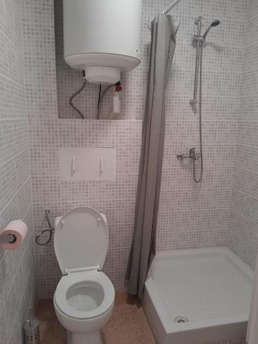 une petite salle de bain avec toilettes et douche dans l'établissement Votre Havre de Paix à Perpignan1, à Perpignan