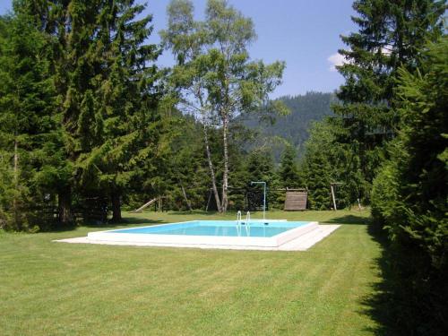 a swimming pool in the middle of a grass field at Ferienwohnungen Taverne in Langau